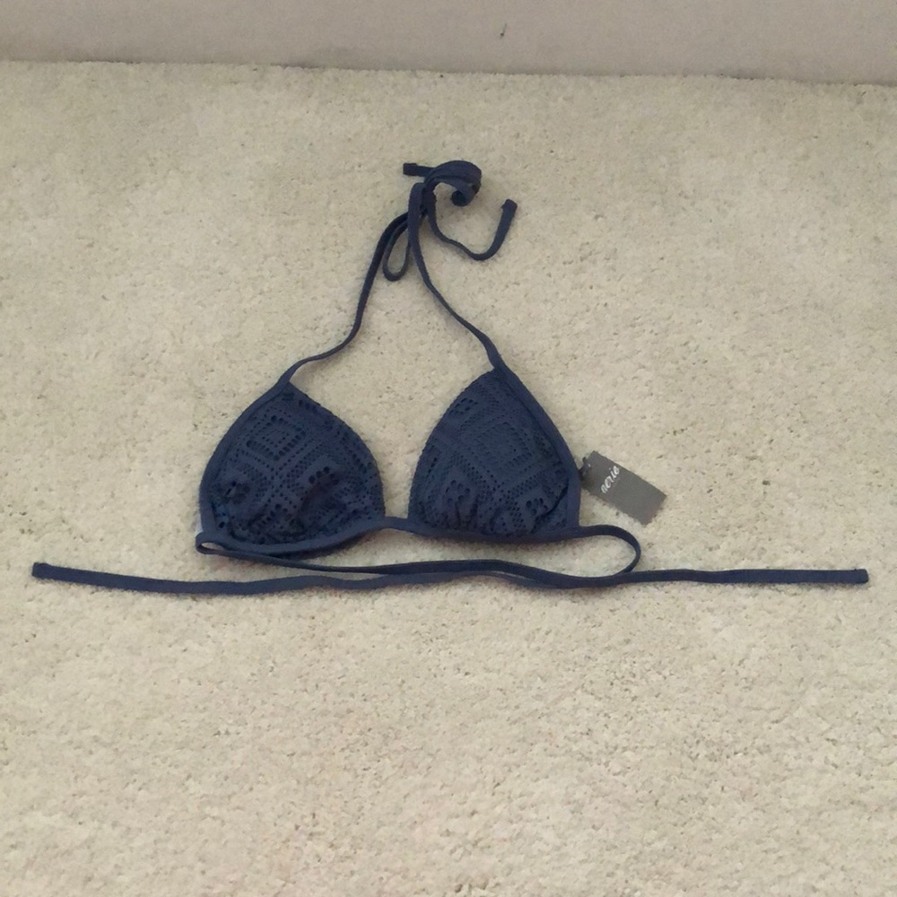 Blue lace detail bikini top